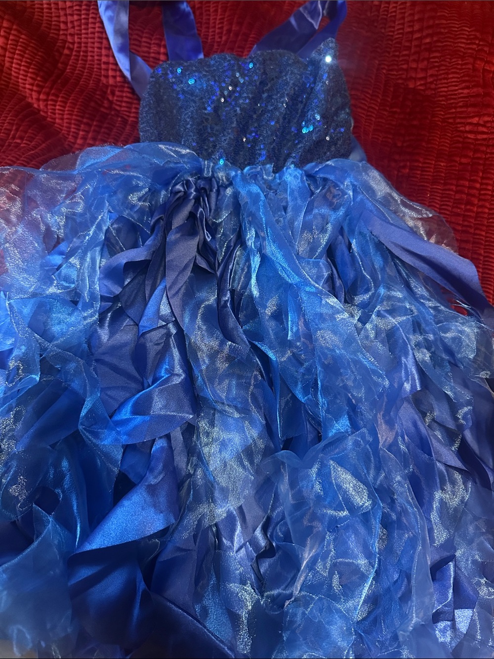 Blue Sequin & Ruffle Tulle Kids Dress
